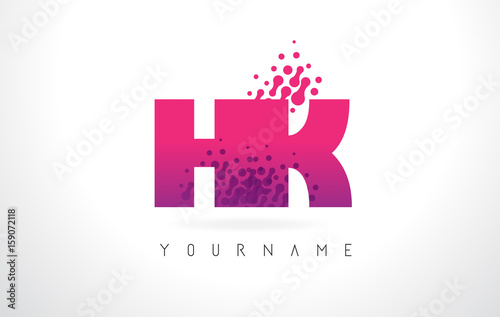 HK H K Letter Logo with Pink Purple Color and Particles Dots Design.