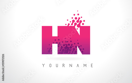 HN H N Letter Logo with Pink Purple Color and Particles Dots Design.