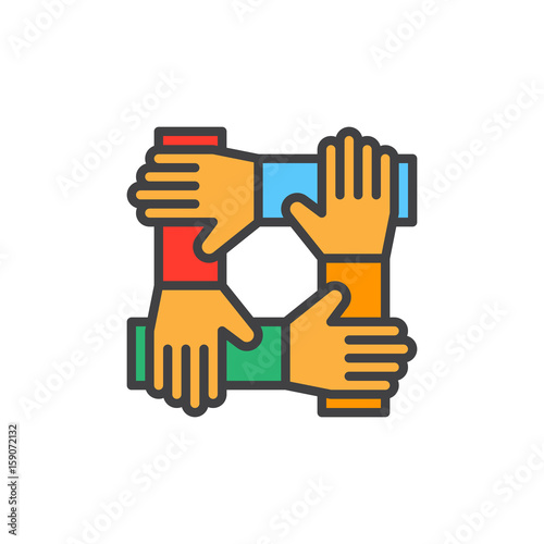 Cooperation hands, teamwork filled outline icon, colorful vector sign, Symbol, logo illustration