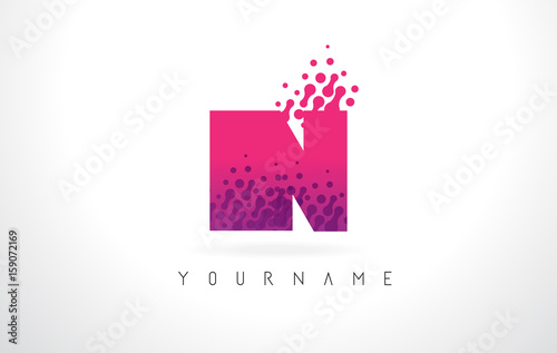 IN I N Letter Logo with Pink Purple Color and Particles Dots Design.