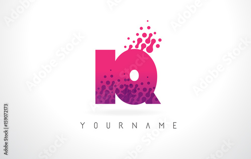 IQ I Q Letter Logo with Pink Purple Color and Particles Dots Design.