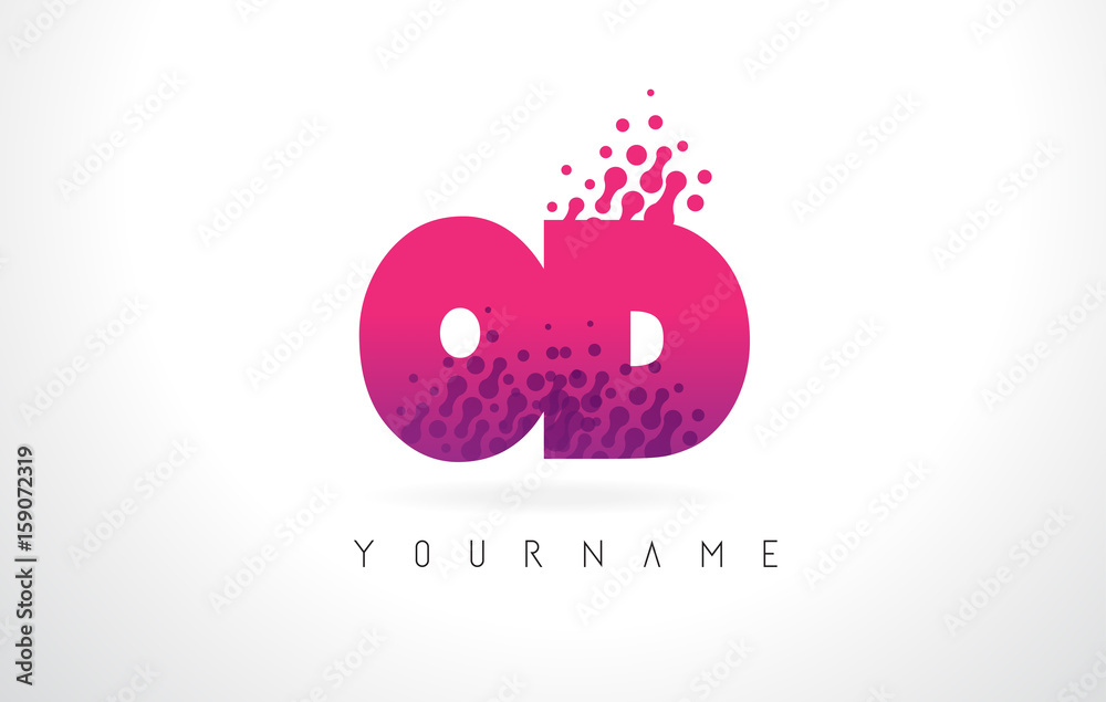OD O D Letter Logo with Pink Purple Color and Particles Dots Design. OD O D Letter Logo with Pink Purple Color and Particles Dots Design.