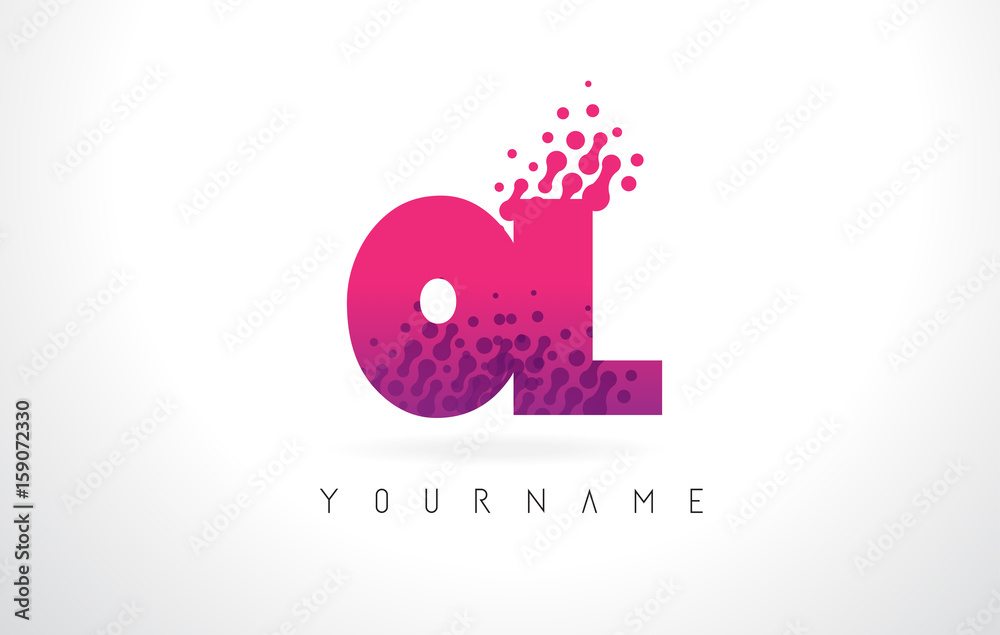 Fototapeta premium OL O L Letter Logo with Pink Purple Color and Particles Dots Design.