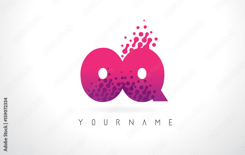 OQ O Q Letter Logo with Pink Purple Color and Particles Dots Design. OQ O Q Letter Logo with Pink Purple Color and Particles Dots Design.