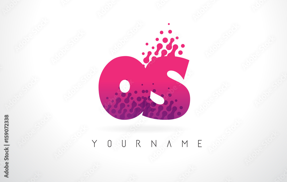 OS O S Letter Logo with Pink Purple Color and Particles Dots Design.