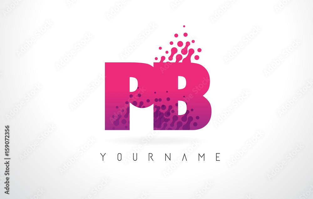 PB P B Letter Logo with Pink Purple Color and Particles Dots Design. PB P B Letter Logo with Pink Purple Color and Particles Dots Design.