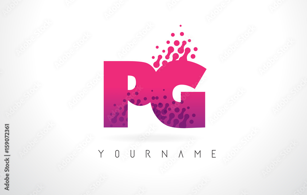 PG P G Letter Logo with Pink Purple Color and Particles Dots Design. PG P G Letter Logo with Pink Purple Color and Particles Dots Design.