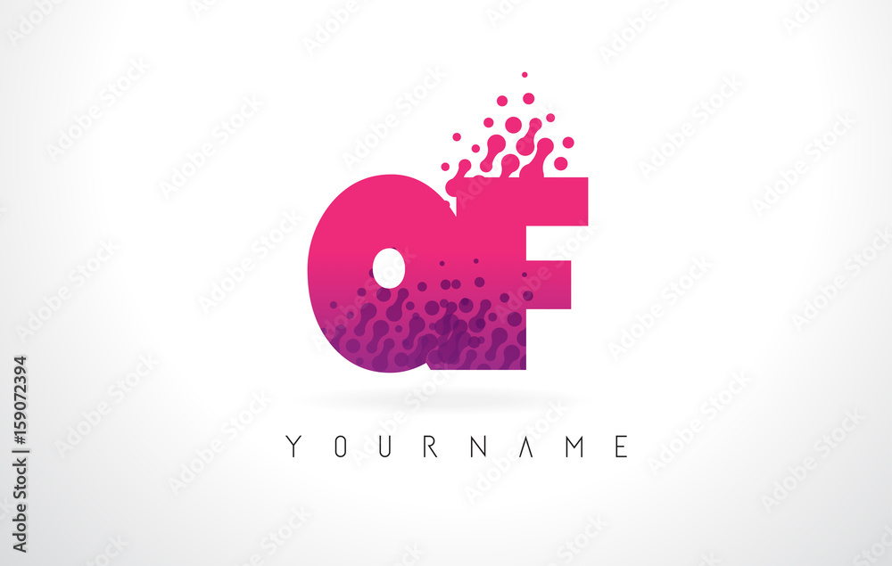 Fototapeta premium QF Q F Letter Logo with Pink Purple Color and Particles Dots Design.