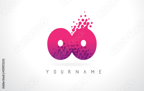 OO O Letter Logo with Pink Purple Color and Particles Dots Design.