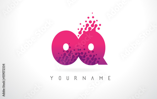 OQ O Q Letter Logo with Pink Purple Color and Particles Dots Design.