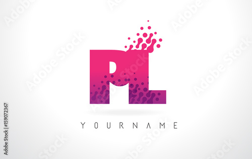 PL P L Letter Logo with Pink Purple Color and Particles Dots Design.