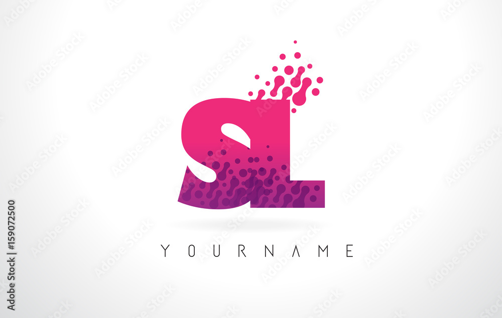 SL S L Letter Logo with Pink Purple Color and Particles Dots Design. SL S L Letter Logo with Pink Purple Color and Particles Dots Design.