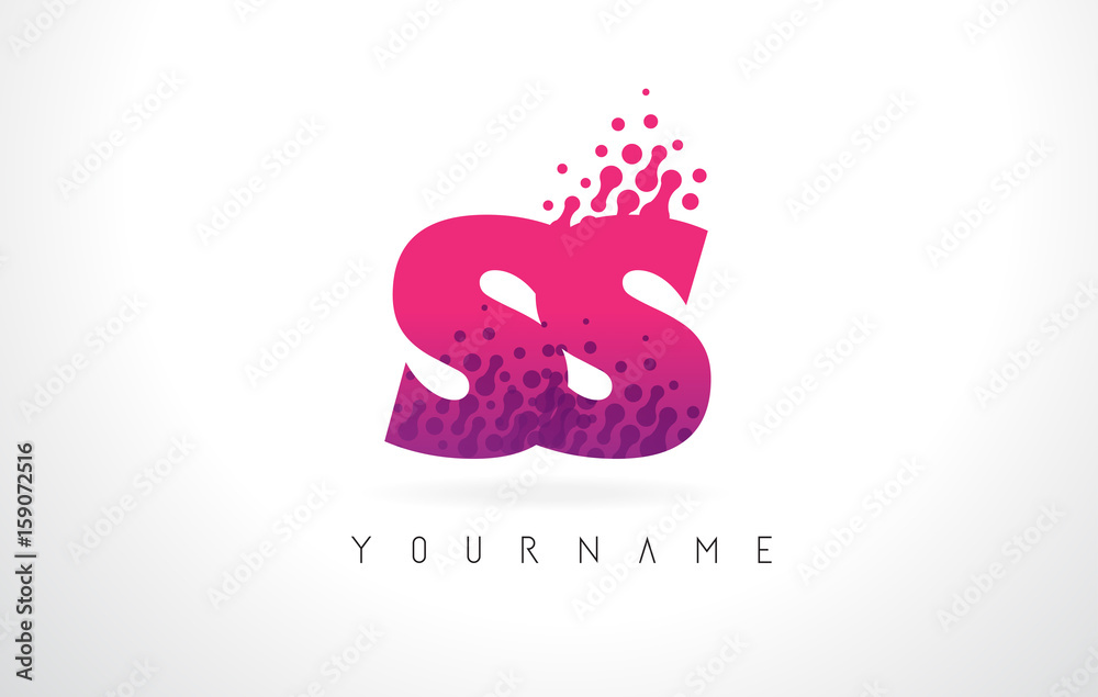 Fototapeta premium SS S S Letter Logo with Pink Purple Color and Particles Dots Design.