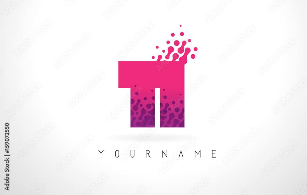 TI T I Letter Logo with Pink Purple Color and Particles Dots Design. TI T I Letter Logo with Pink Purple Color and Particles Dots Design.