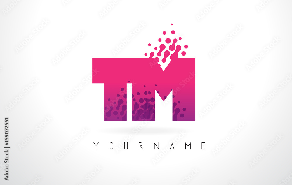 TM T M Letter Logo with Pink Purple Color and Particles Dots Design.