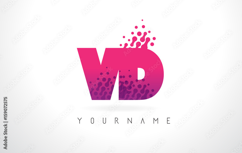 VD V D Letter Logo with Pink Purple Color and Particles Dots Design.