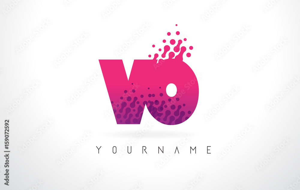 Fototapeta premium VO V O Letter Logo with Pink Purple Color and Particles Dots Design.