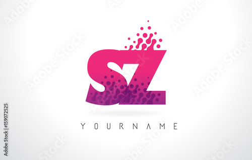 SZ S Z Letter Logo with Pink Purple Color and Particles Dots Design.