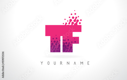 TF T F Letter Logo with Pink Purple Color and Particles Dots Design.