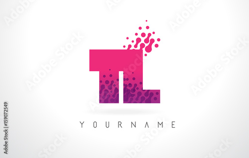 TL T L Letter Logo with Pink Purple Color and Particles Dots Design.