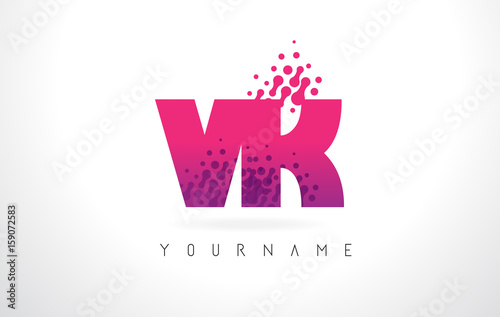 VK V K Letter Logo with Pink Purple Color and Particles Dots Design.
