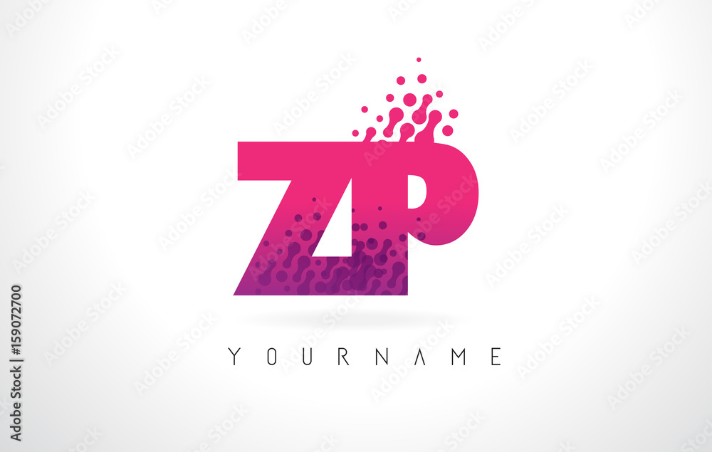 ZP Z P Letter Logo with Pink Purple Color and Particles Dots Design.