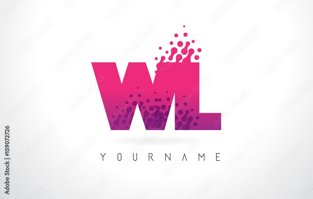 WL W L Letter Logo with Pink Purple Color and Particles Dots Design.