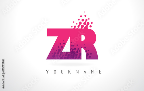 ZR Z R Letter Logo with Pink Purple Color and Particles Dots Design.