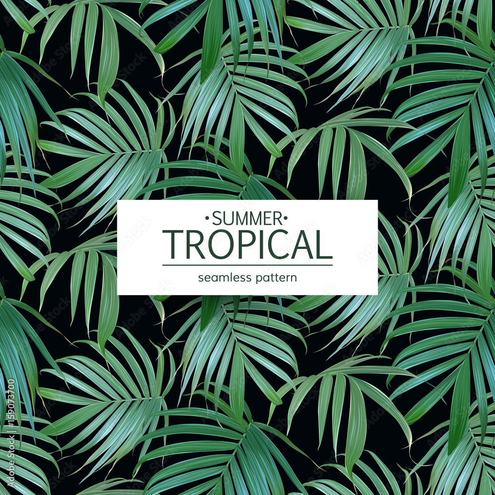 Vector Tropical palm leaves seamless pattern. Floral exotic Hawaiian background. Banana leaf. Hand drawn jungle plants. Ideal for fabric,wallpaper,wrapping paper, textile, bedding,t-shirt print.