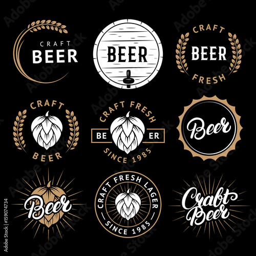 Vector set of beer labels in retro style. Vintage craft beer brewery emblems, logo, stickers and design elements