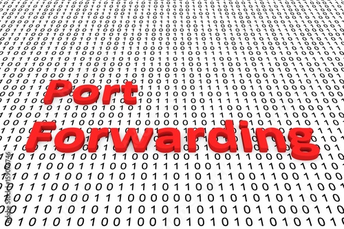 Fotografija Port forwarding in the form of binary code, 3D illustration