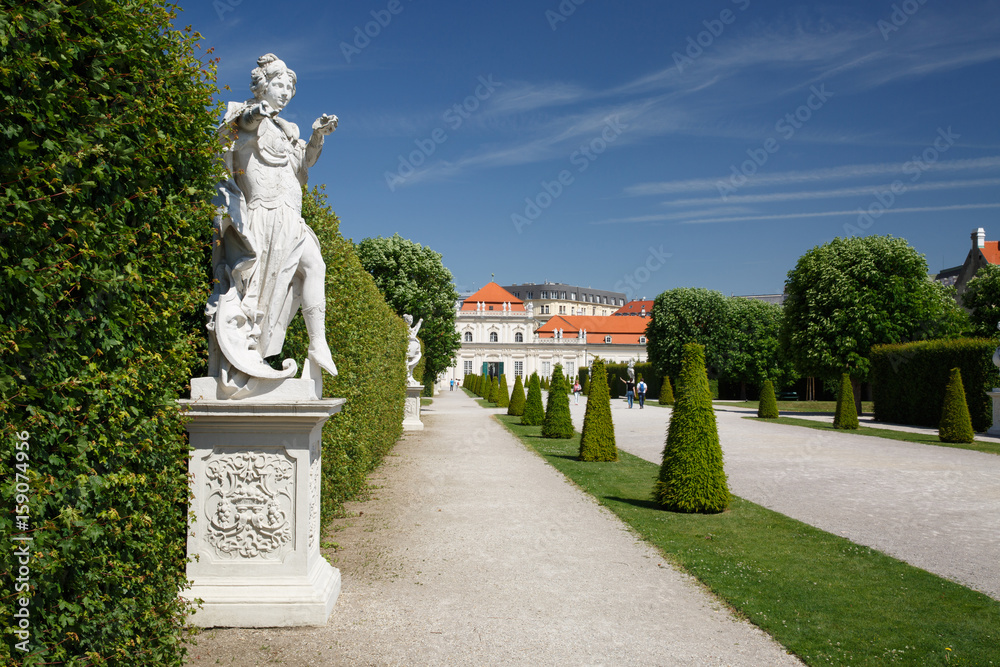 Beautiful statues in the garden of the lower Belvedere Palace. Vienna