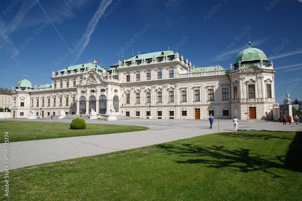 Panoramic view at sunny day of famous landmark Belvedere palace in Vienna