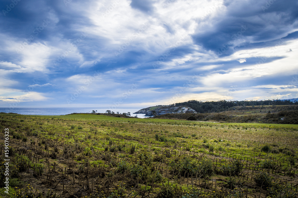 Idyllic beach Asturias on a day in spring in Spain