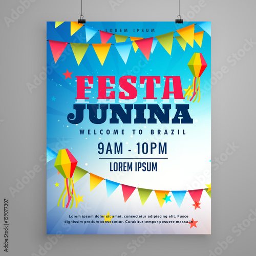 festa junina celebration poster flyer design with garlands decoration