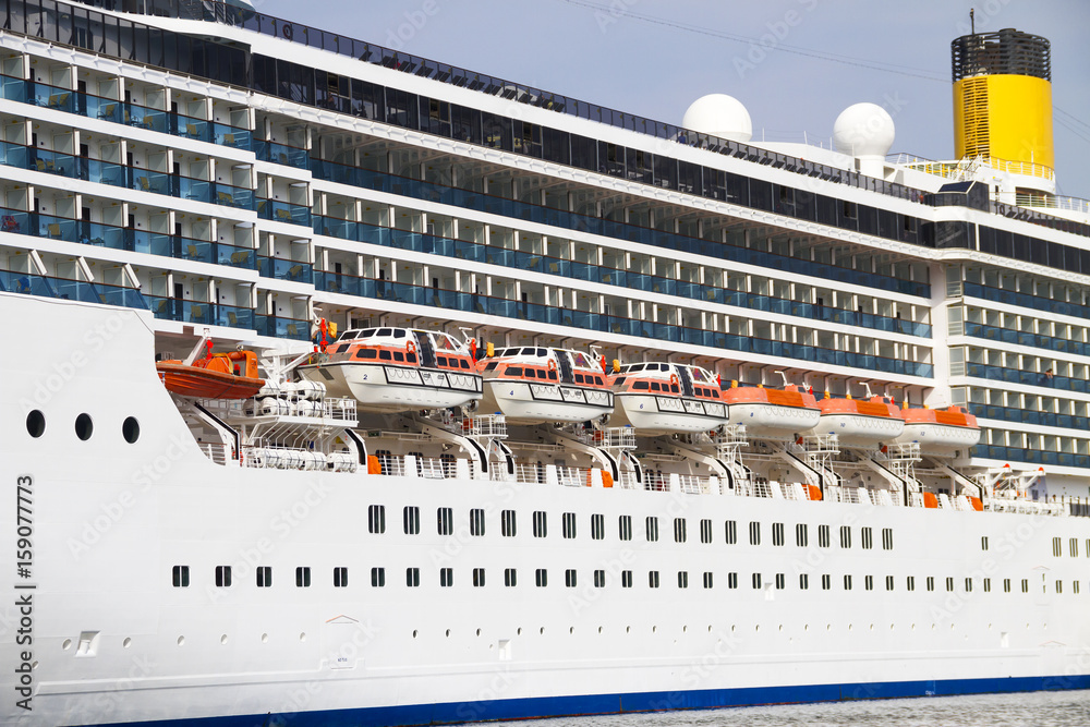 Cruise ship and lifeboats - Part of the ship - Close-up.