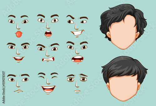 Faceless man and different faces with emotions