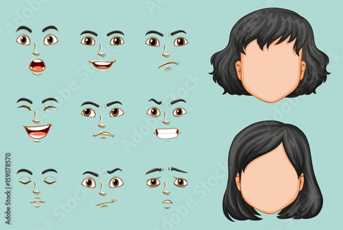 Faceless woman with different expressions set