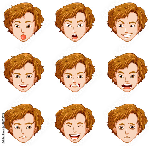 Man with different expressions on his face