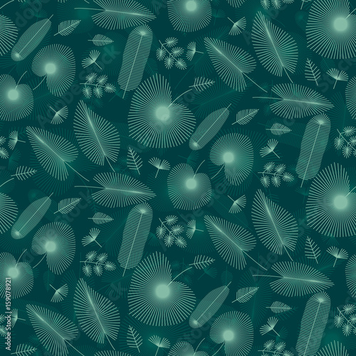 deep green tropical leaves seamless pattern for print and web projects. vector illustration in modern geometric line style