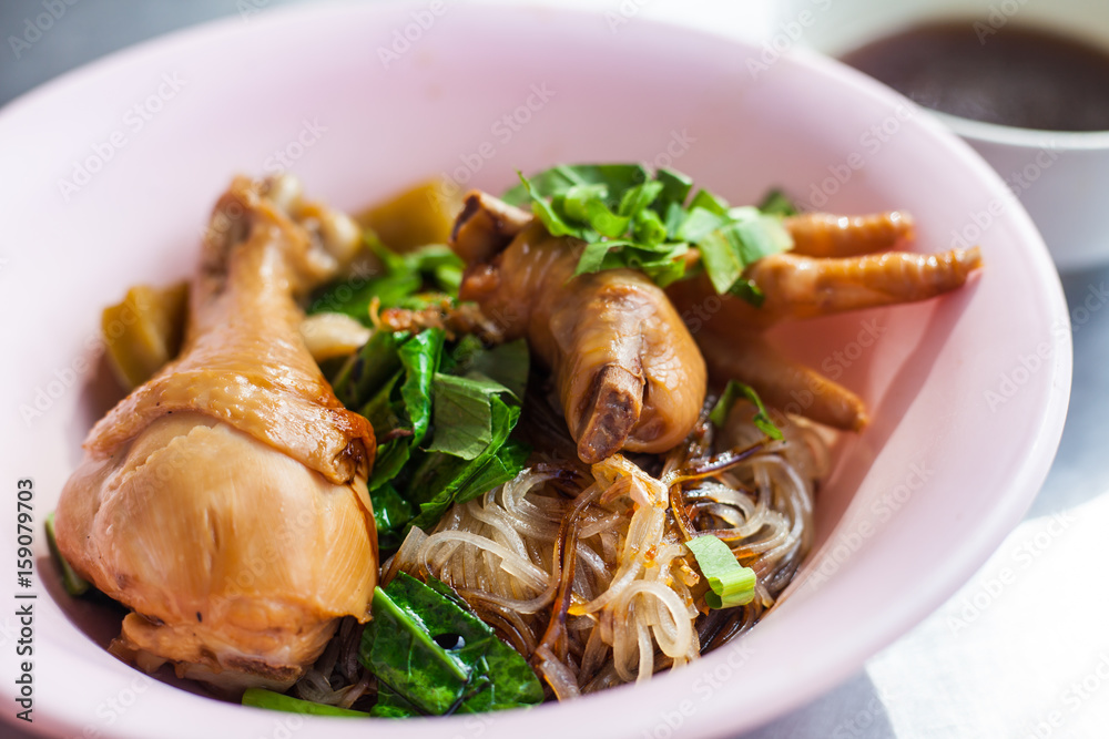 Chicken noodle in pink bowl | Asian oriental cuisine of lunch and dinner. Chicken noodle in pink bowl | Asian oriental cuisine of lunch and dinner.