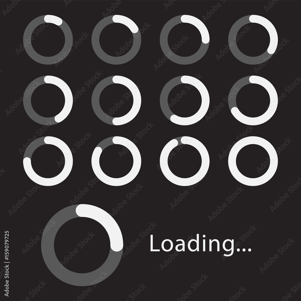 Circular loading sign, isolated on black background, vector illustration. Circular loading sign, isolated on black background, vector illustration.