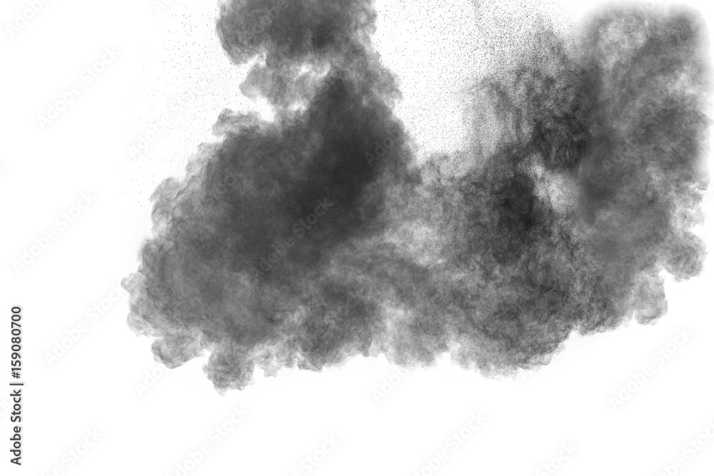 particles of black dust on white background,abstract powder splatted on white background