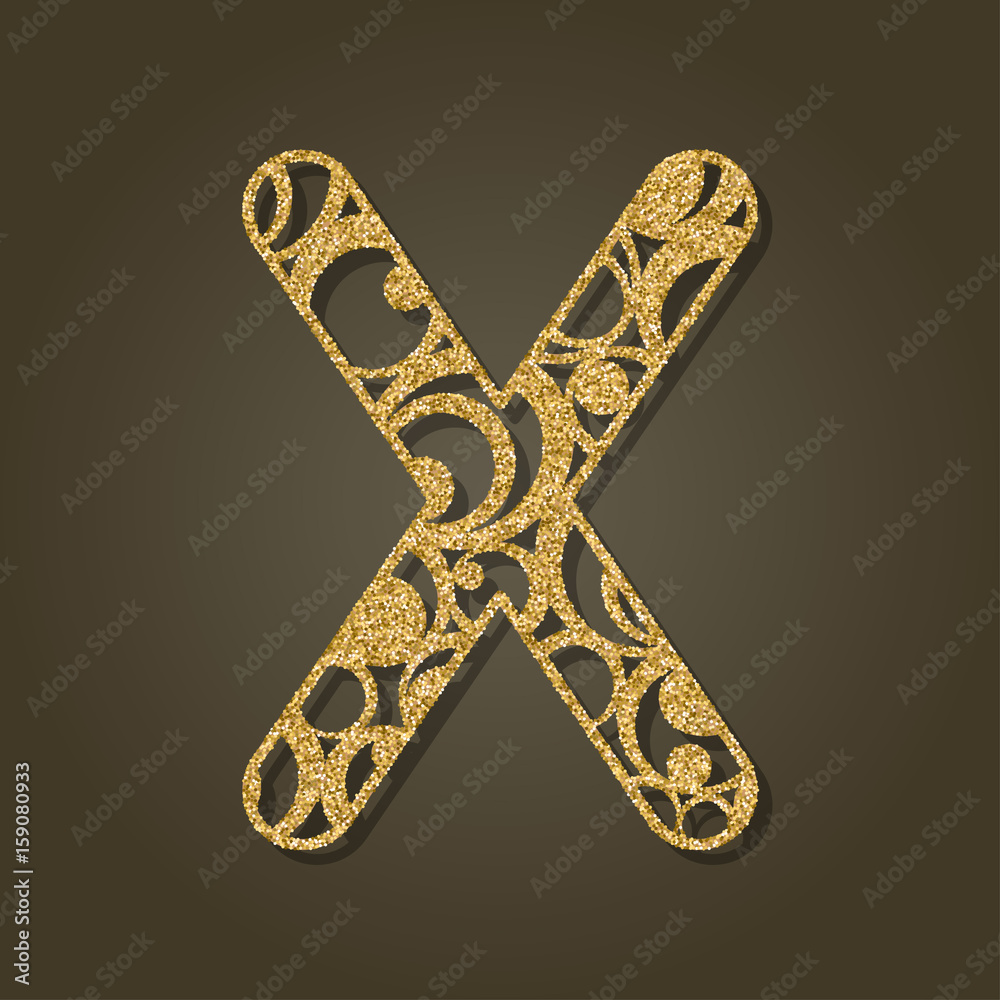 Gold letter X for laser cutting. English alphabet. Vector illustration. Gold letter X for laser cutting. English alphabet. Vector illustration.