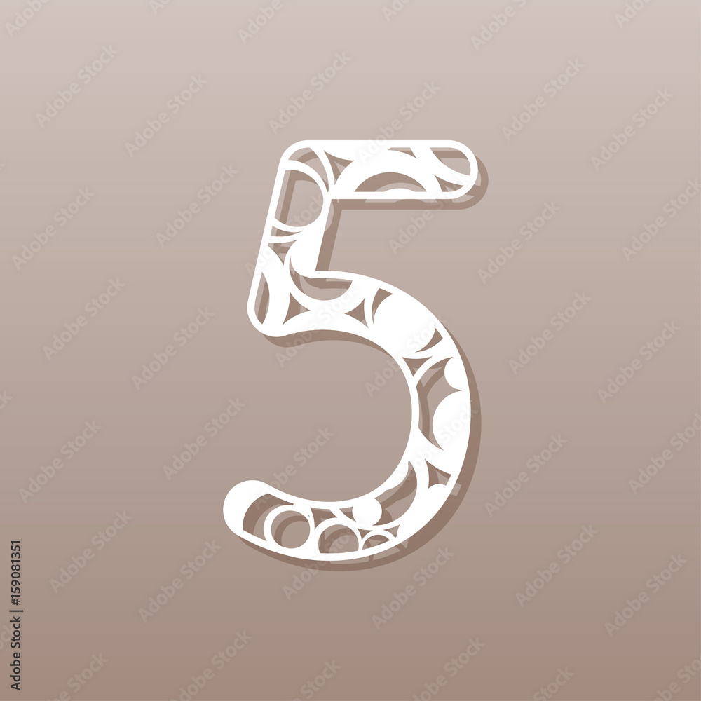 Naklejka premium Number five for laser cutting.A round pattern. Vector illustration.