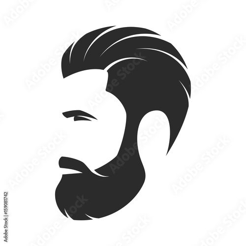 Bearded man, hipster style. Fashion silhouette, avatar, emblem, icon, label.