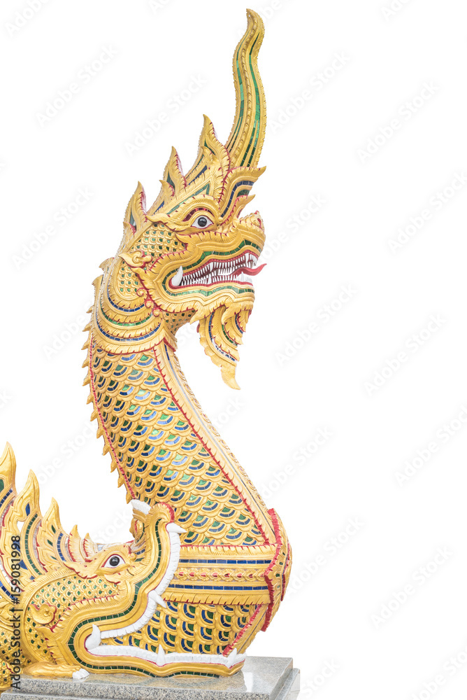 thai dragon or king of Naga statue on white background