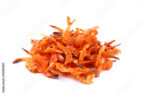 Kiln Shrimp on a white background (isolated). Fish Snack to beer. Close up