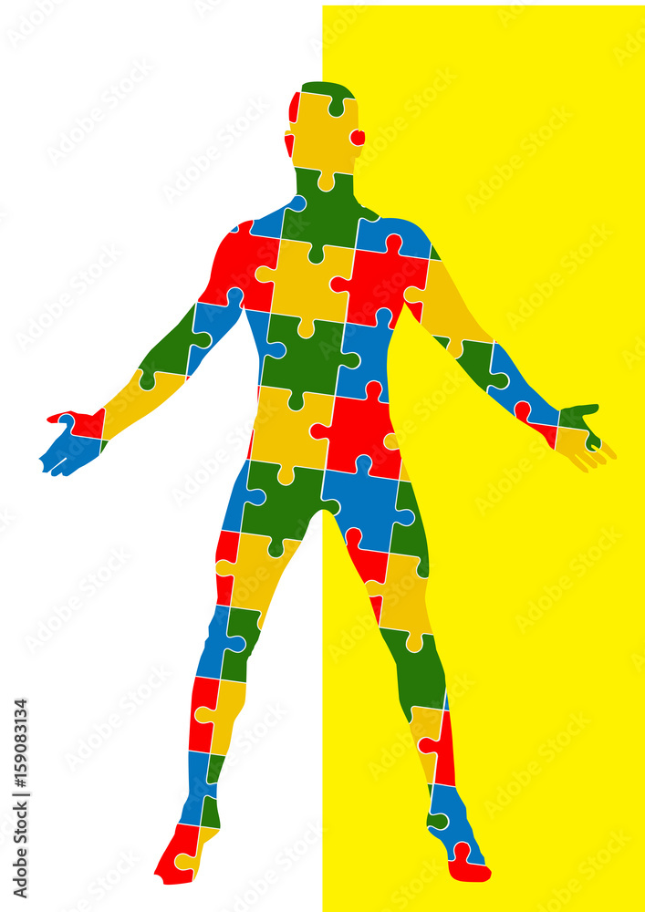 Puzzle human body. Man silhouette Puzzle human body. Man silhouette