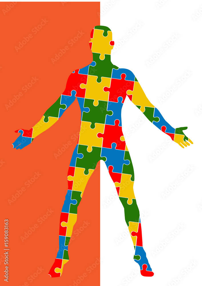 Puzzle human body. Man silhouette Puzzle human body. Man silhouette